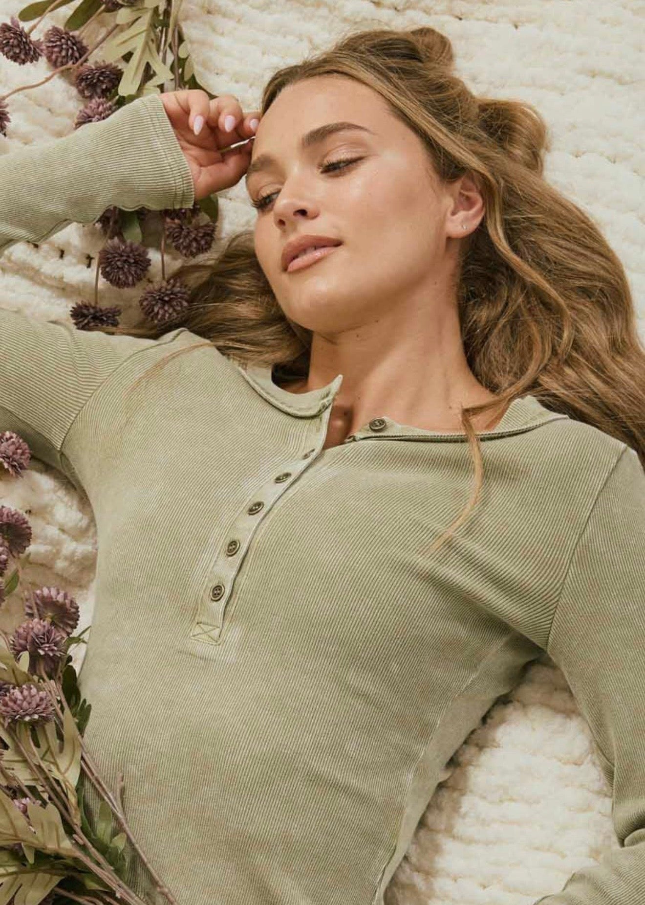 Olive Long Sleeve Ribbed Top
