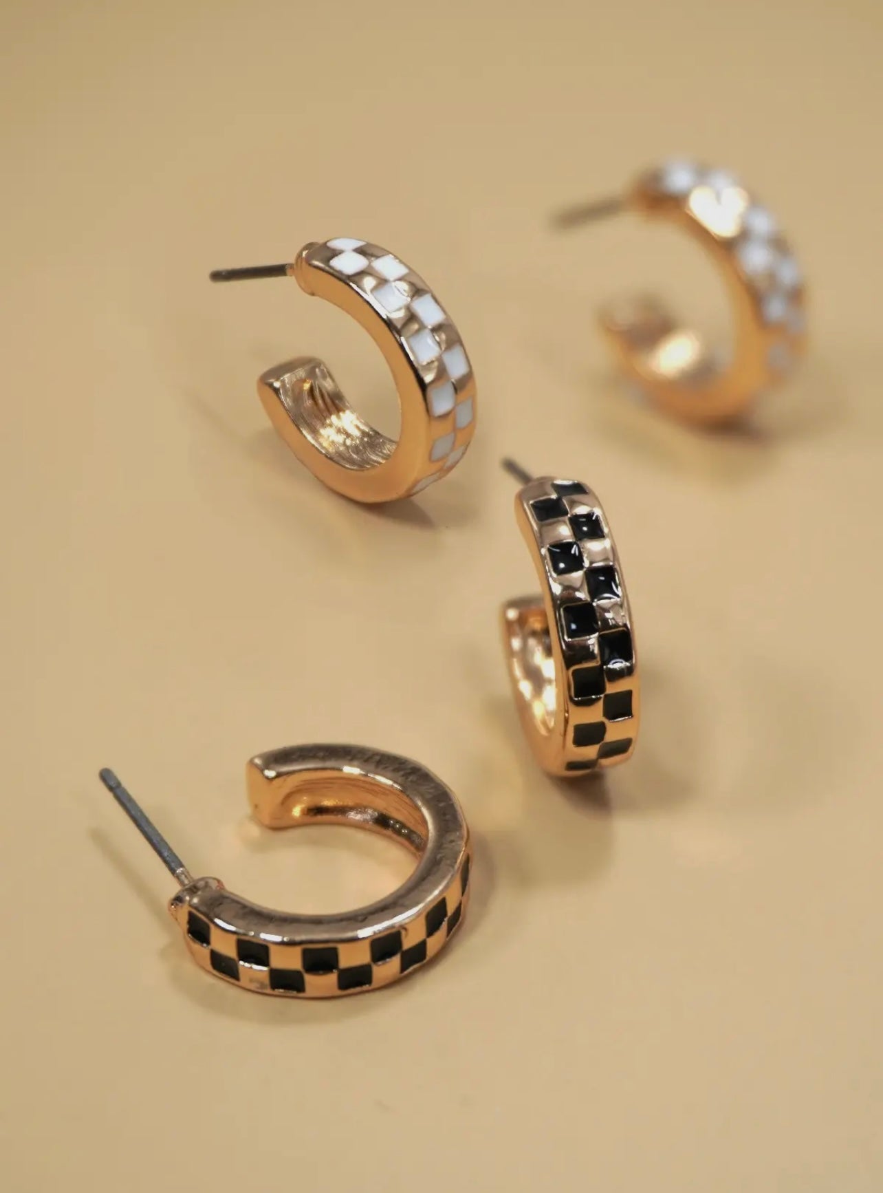 Mini Checker Hoop Huggie Earrings