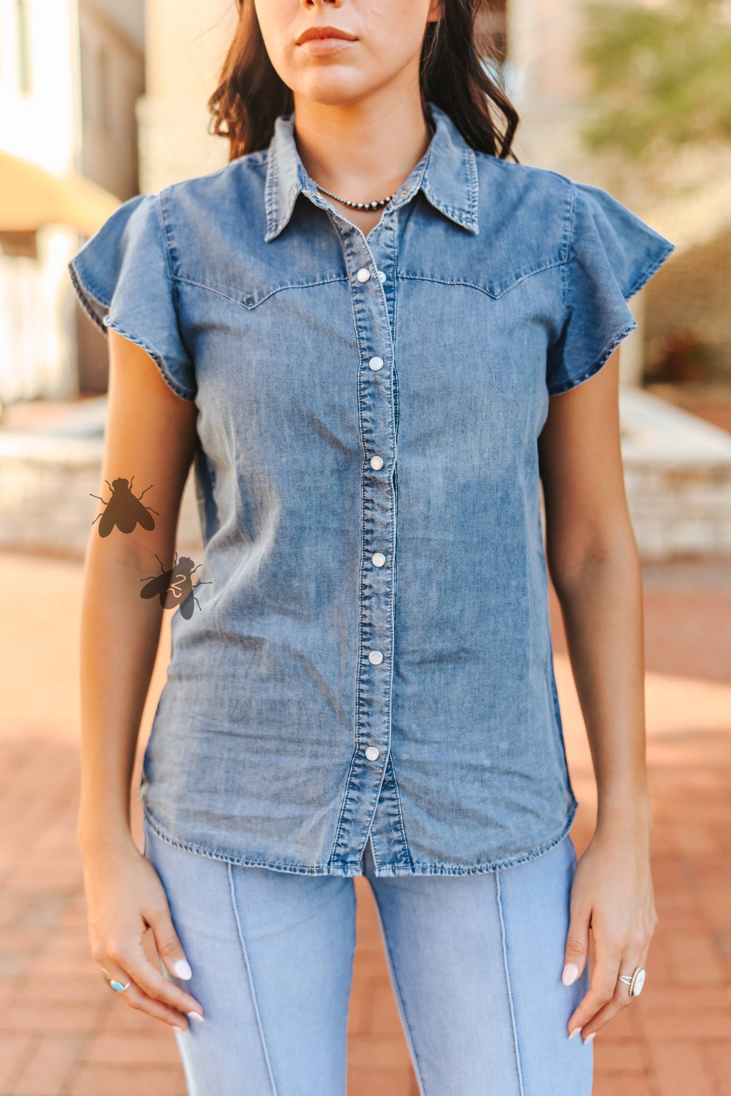 Dainty Denim Button Up Blouse