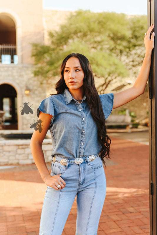 Dainty Denim Button Up Blouse