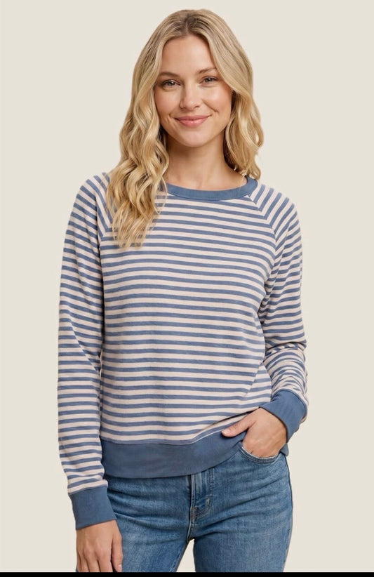 Micro Brushed Stripe Top Blue/Ivory